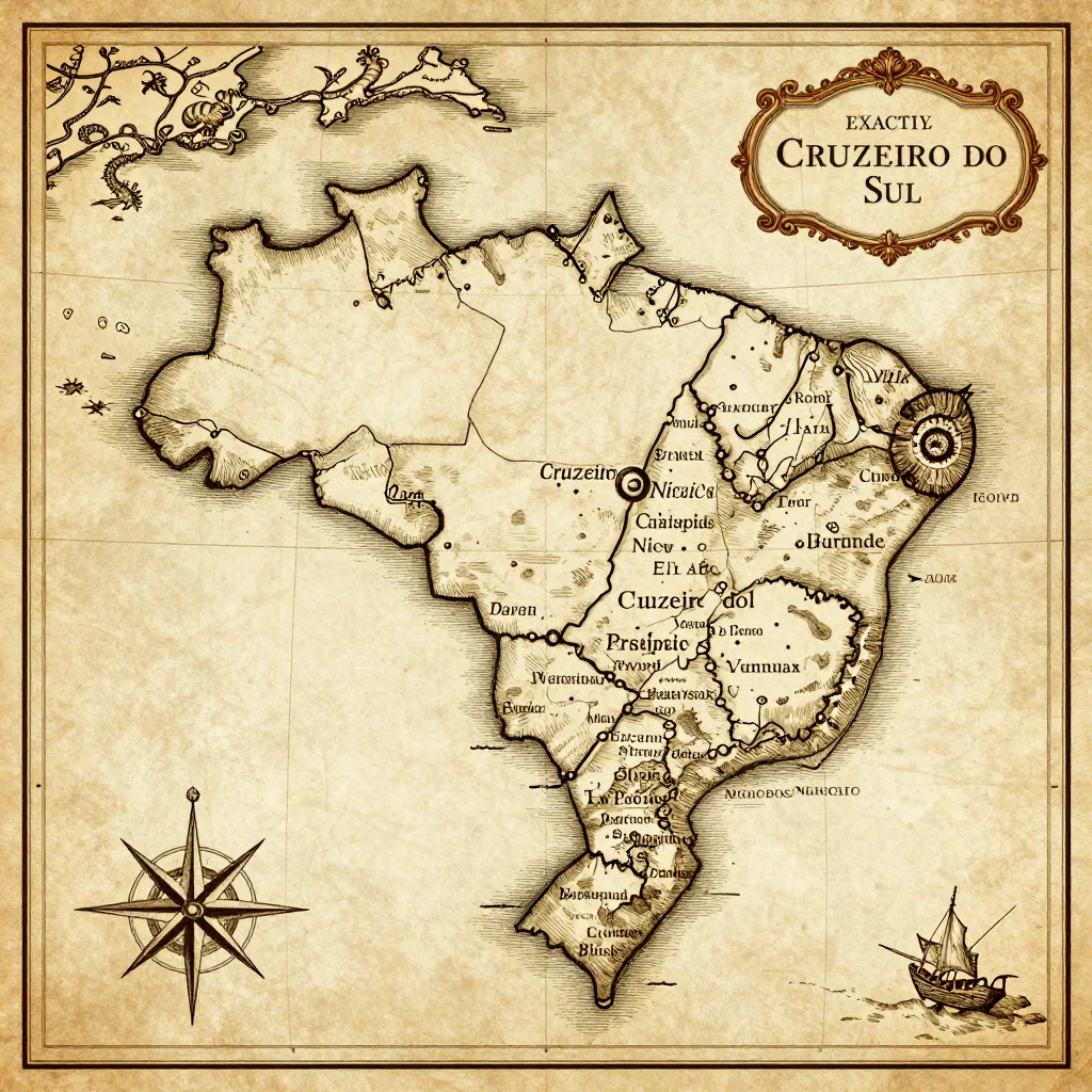 Antique vintage map of Cruzeiro do Sul, Brazil showing historical cartography style