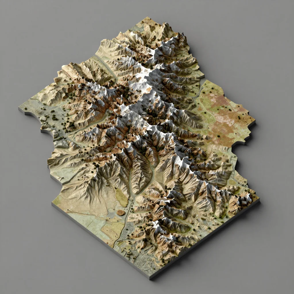 Isometric 3D topographic visualization showing elevation and terrain of Daga, Bhutan