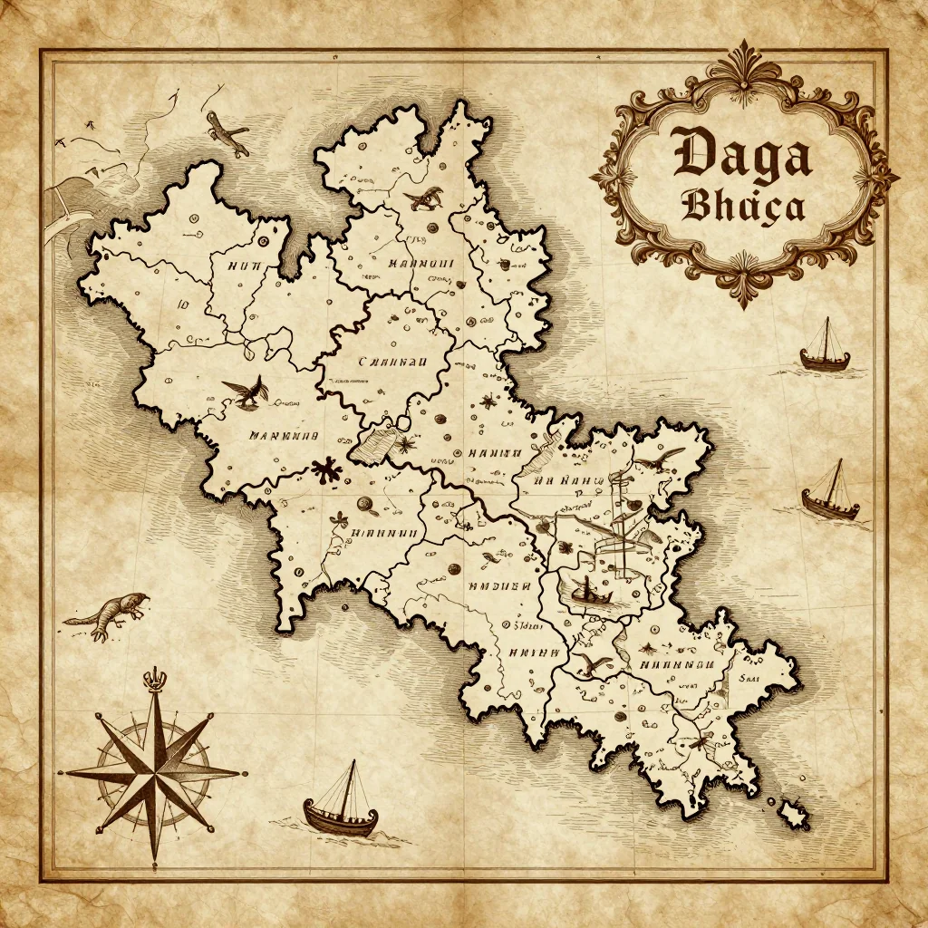 Antique vintage map of Daga, Bhutan showing historical cartography style