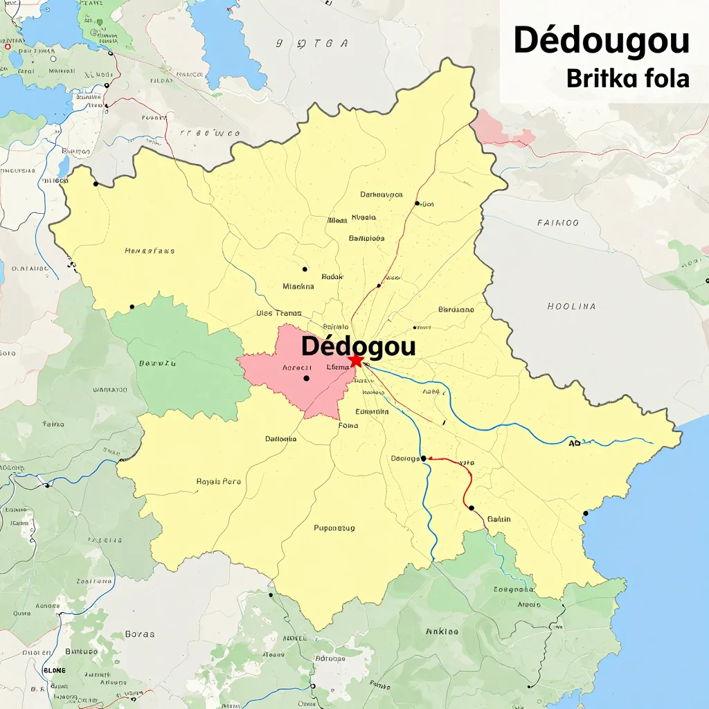 Political map showing borders, administrative divisions, major cities, and capital of Dédougou, Burkina Faso