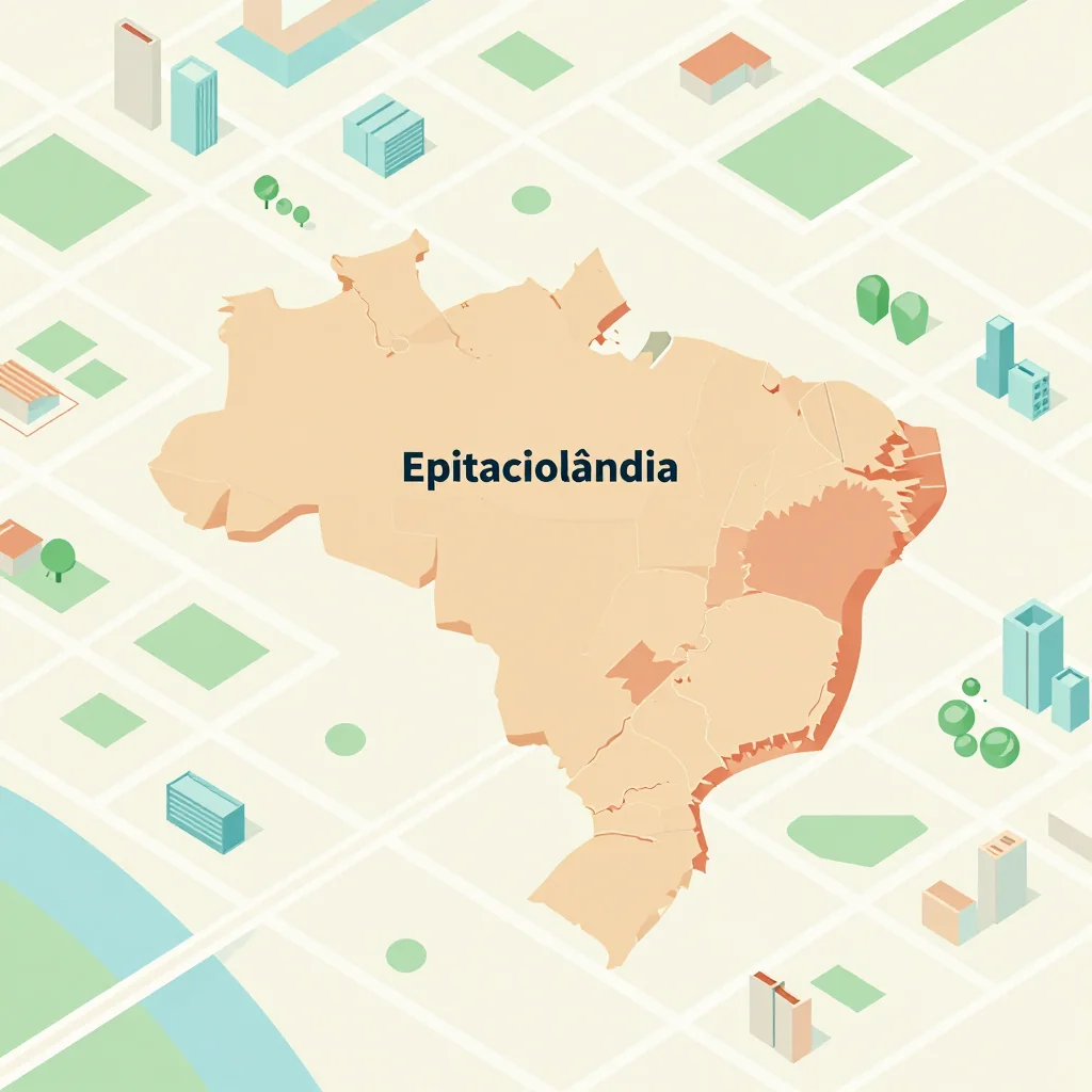 Isometric flat design tourist map of Epitaciolândia, Brazil showing landmarks, attractions, and points of interest