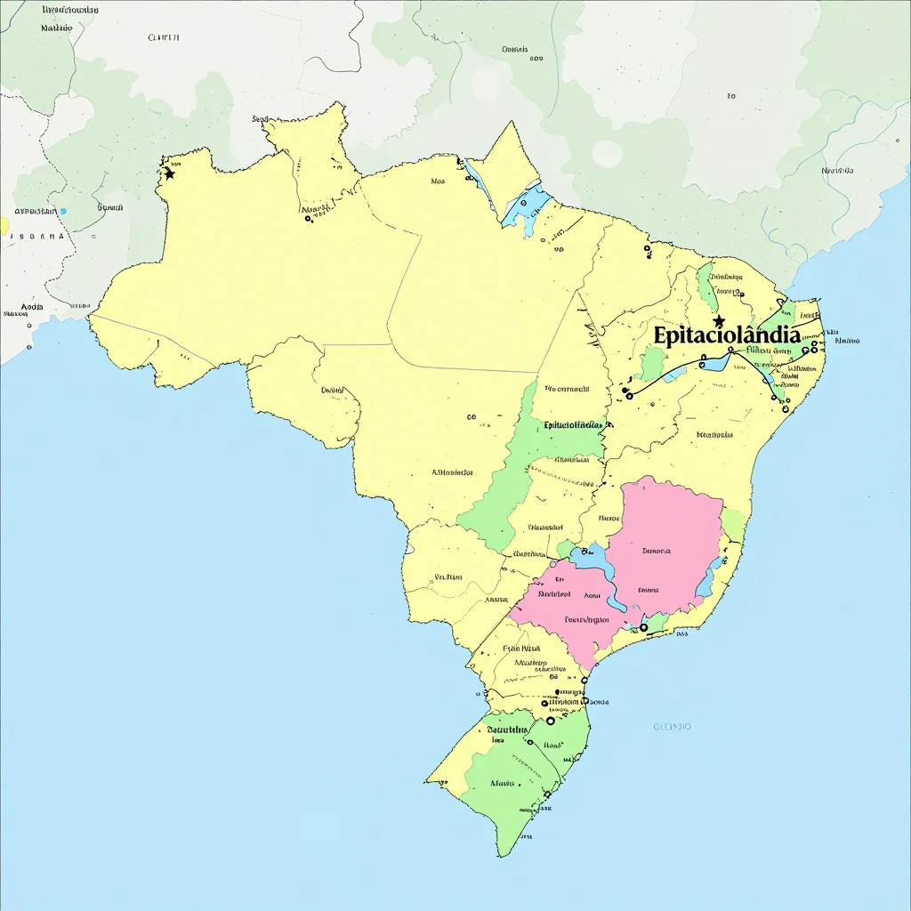 Political map showing borders, administrative divisions, major cities, and capital of Epitaciolândia, Brazil