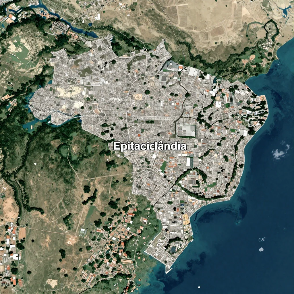 High-resolution satellite image of Epitaciolândia, Brazil showing land cover, urban areas, and natural features from space