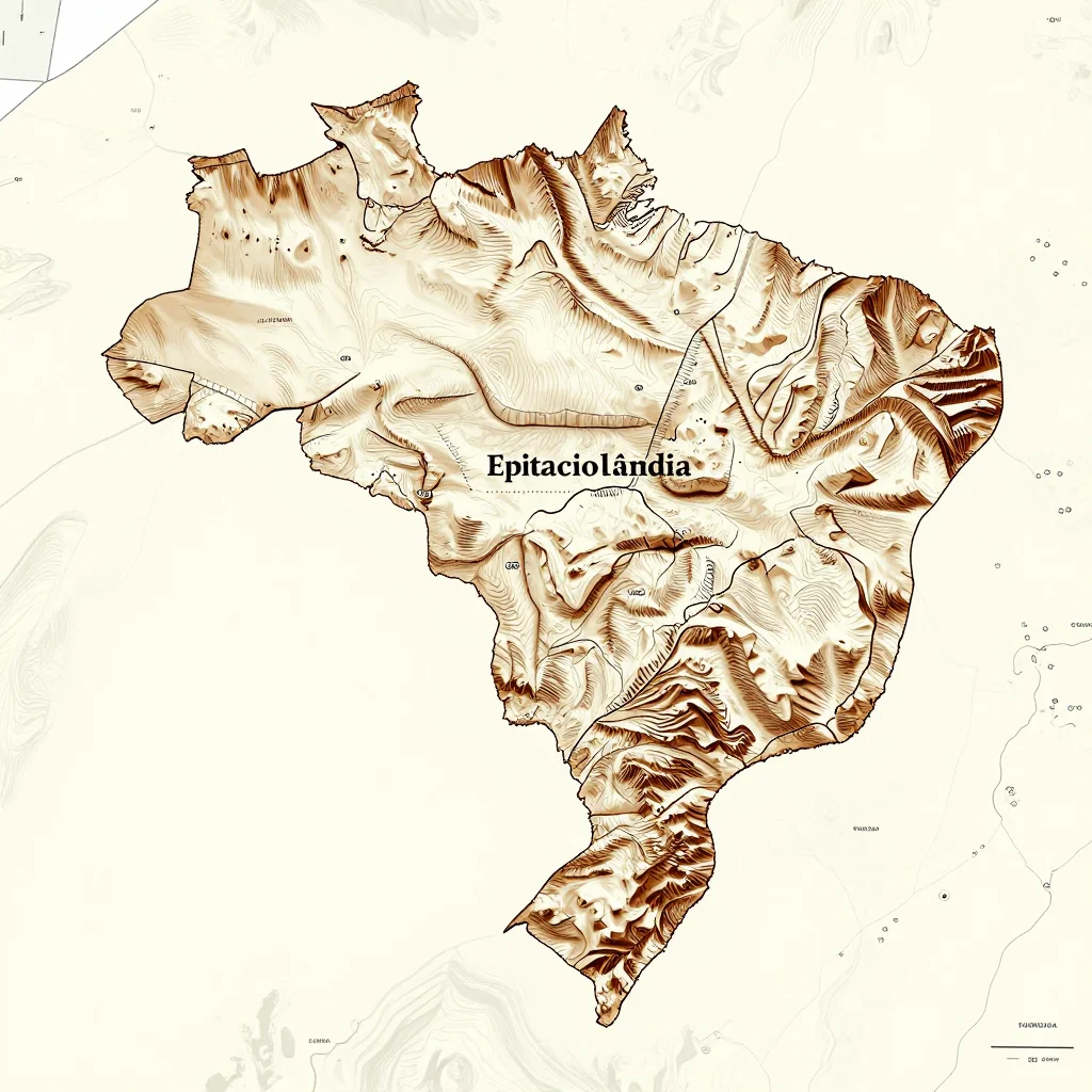 3D topographic map showing elevation contours, mountain ranges, and terrain features of Epitaciolândia, Brazil