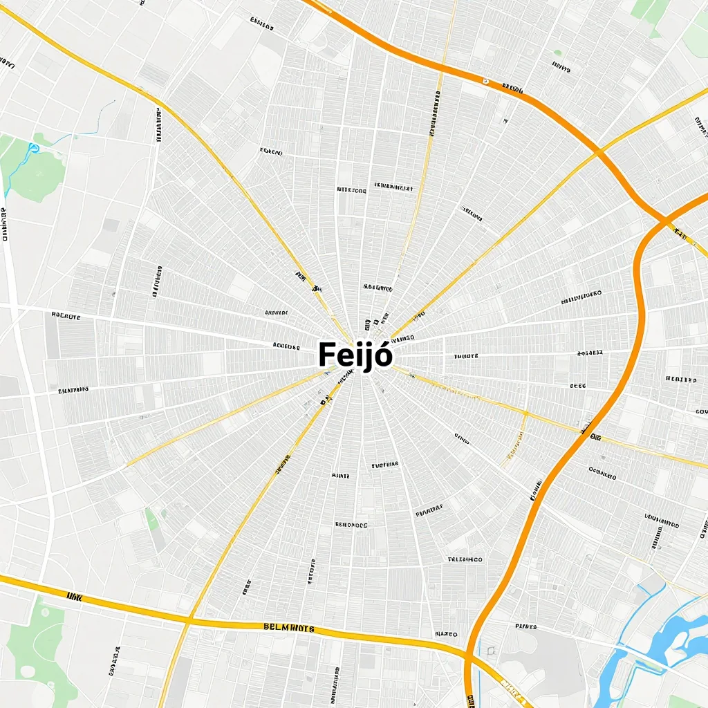 Detailed street map showing roads, highways, neighborhoods, and urban layout of Feijó, Brazil