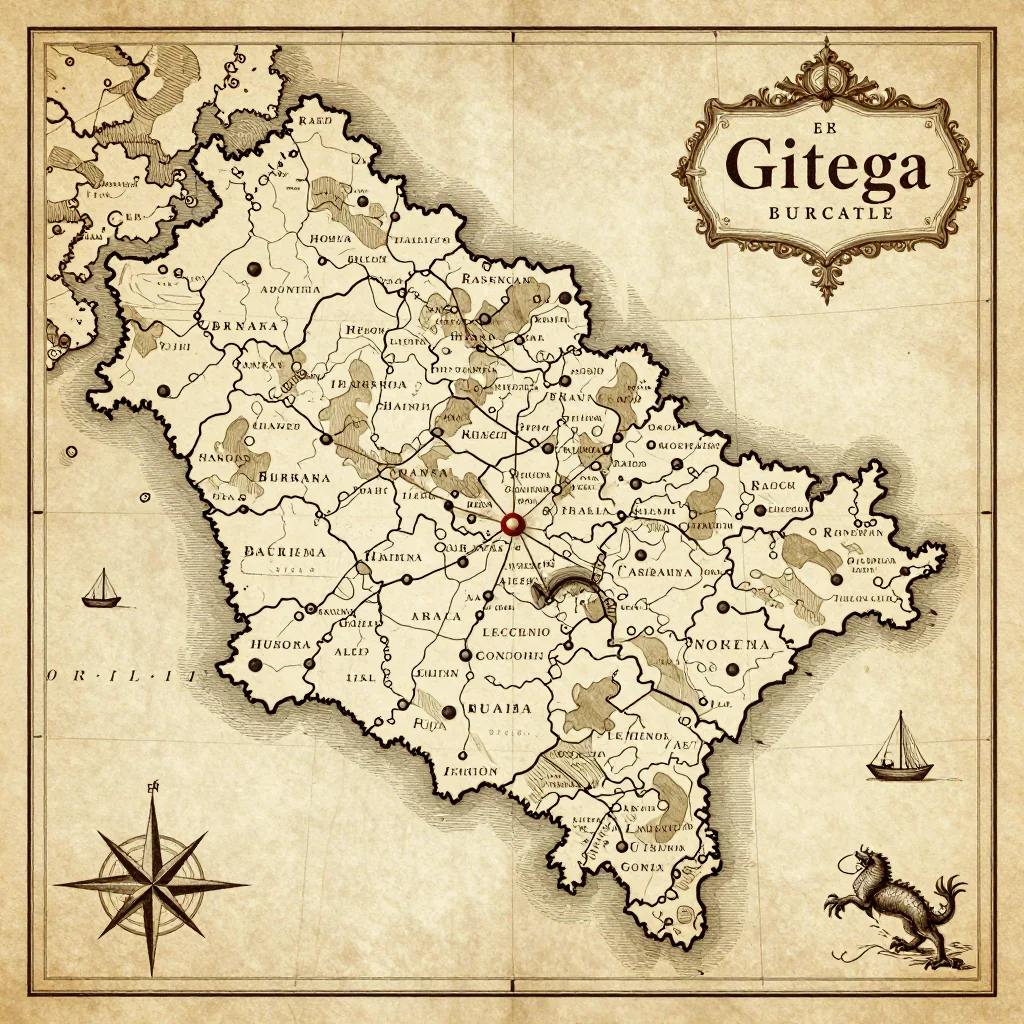 Antique vintage map of Gitega, Burundi showing historical cartography style