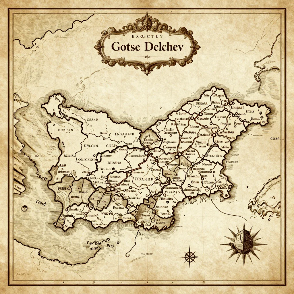 Antique vintage map of Gotse Delchev, Bulgaria showing historical cartography style