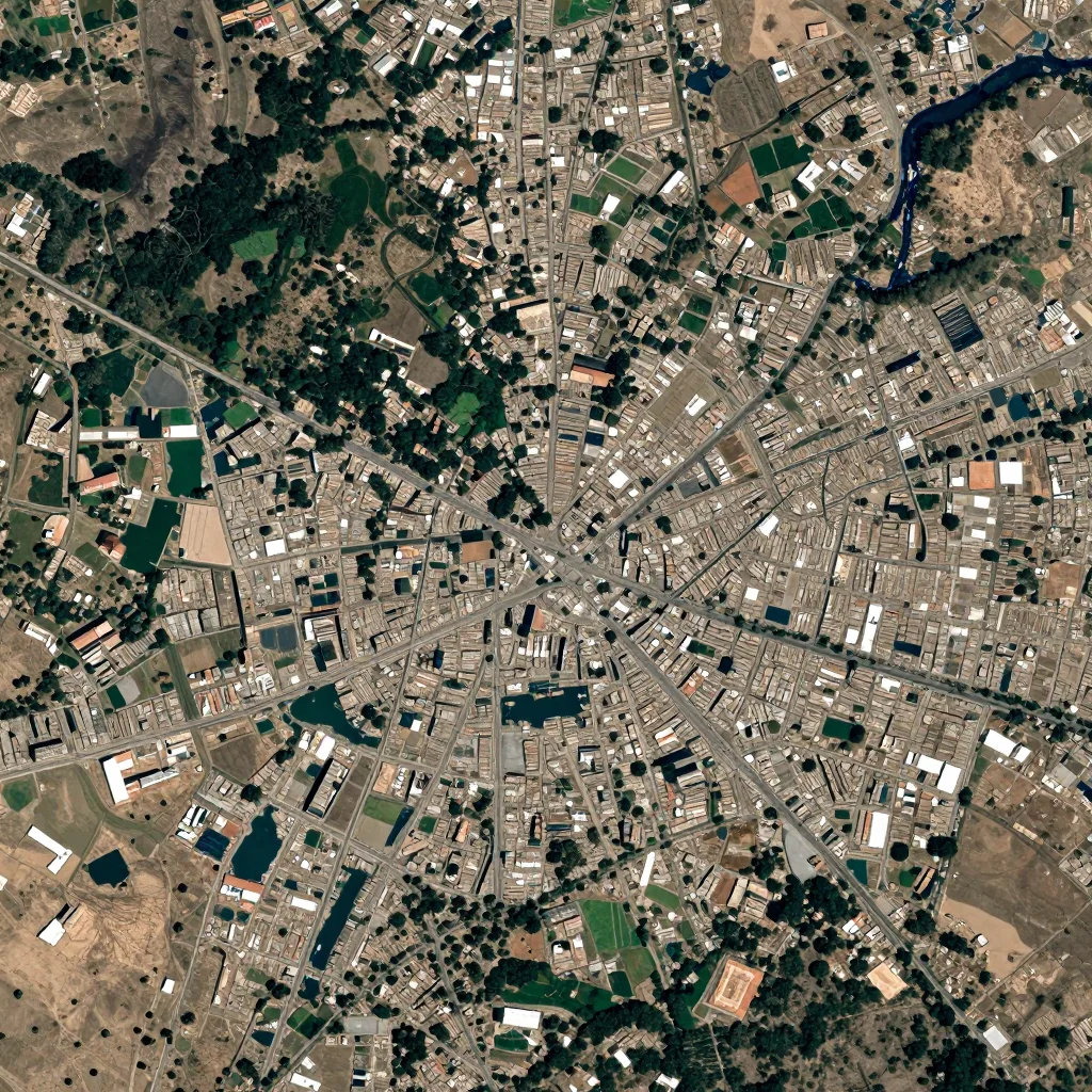 High-resolution satellite image of Guayaramerín, Bolivia showing land cover, urban areas, and natural features from space