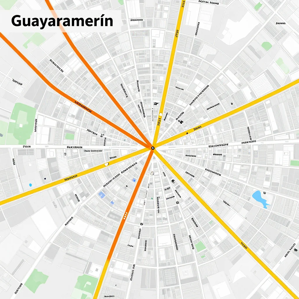 Detailed street map showing roads, highways, neighborhoods, and urban layout of Guayaramerín, Bolivia