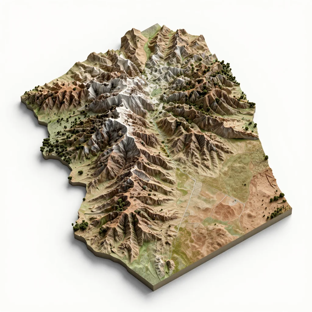 Isometric 3D topographic visualization showing elevation and terrain of Guayaramerín, Bolivia