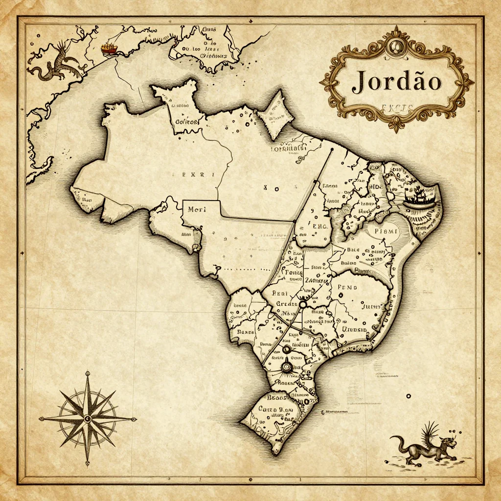 Antique vintage map of Jordão, Brazil showing historical cartography style