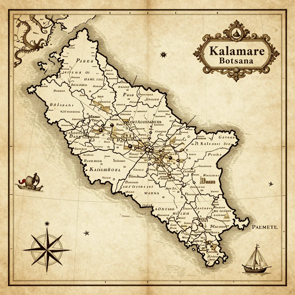 Antique vintage map of Kalamare, Botswana showing historical cartography style