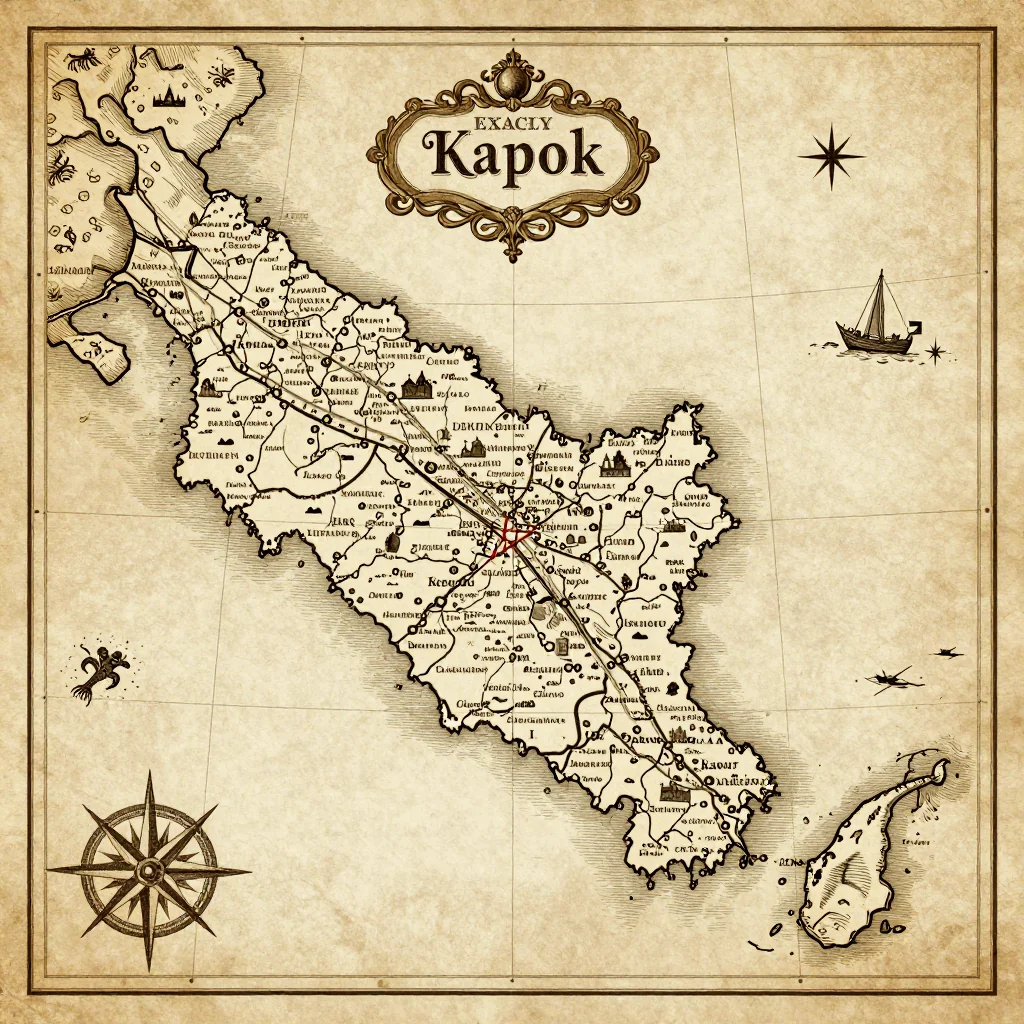 Antique vintage map of Kapok, Brunei showing historical cartography style