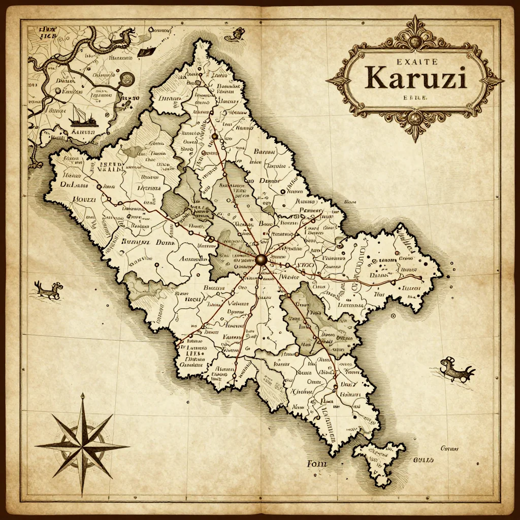Antique vintage map of Karuzi, Burundi showing historical cartography style