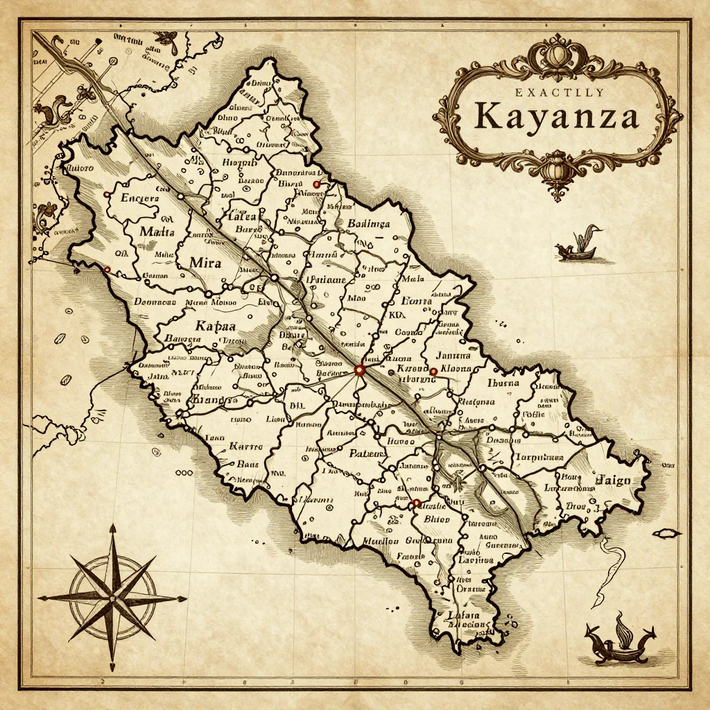Antique vintage map of Kayanza, Burundi showing historical cartography style