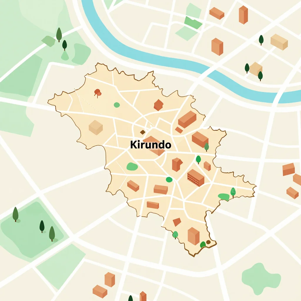 Isometric flat design tourist map of Kirundo, Burundi showing landmarks, attractions, and points of interest