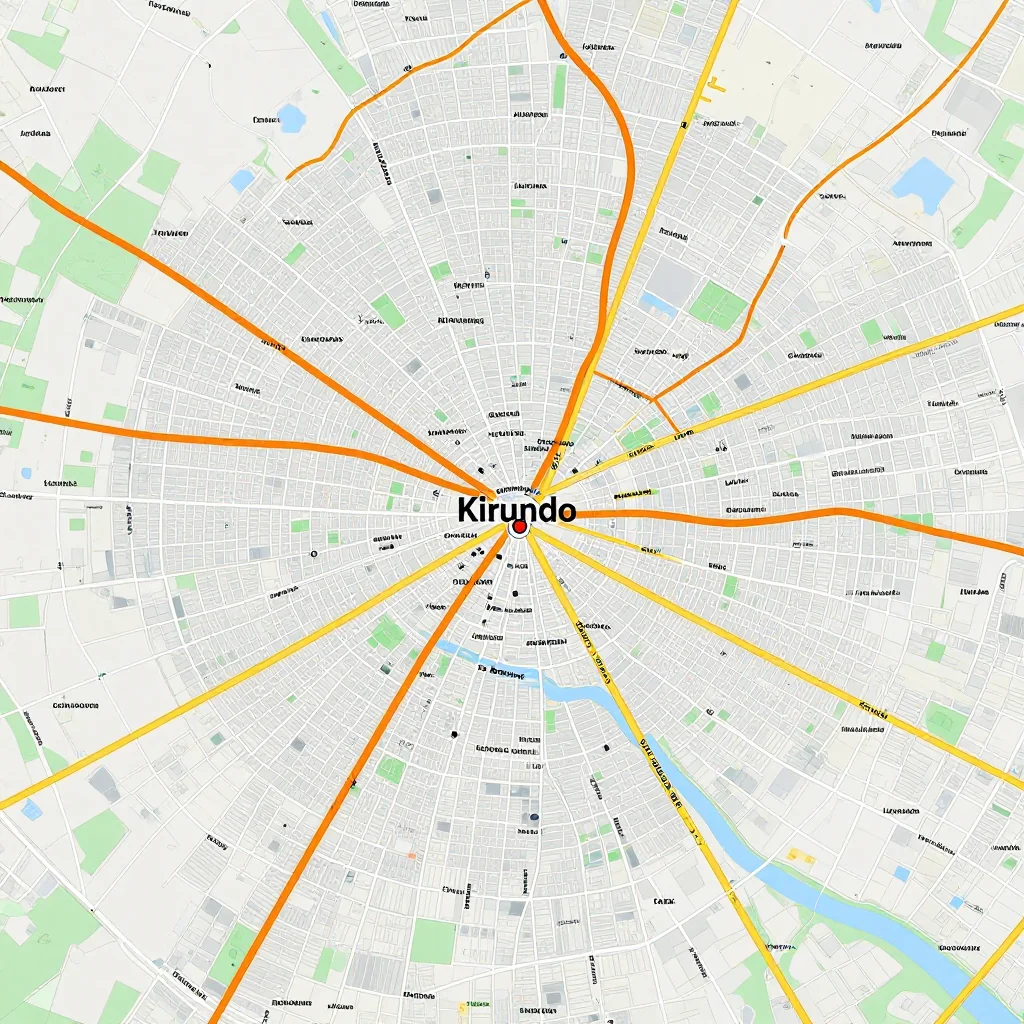 Detailed street map showing roads, highways, neighborhoods, and urban layout of Kirundo, Burundi