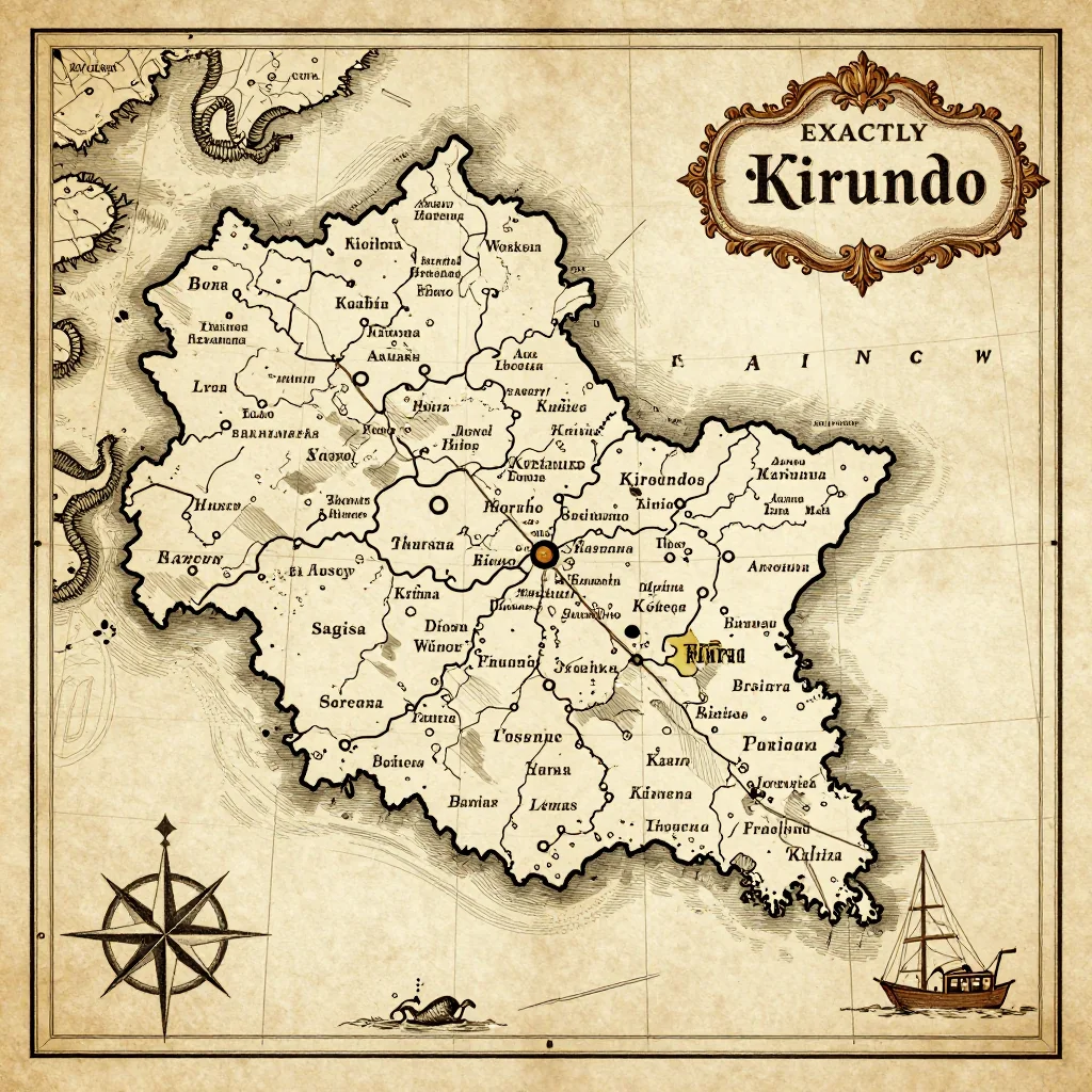 Antique vintage map of Kirundo, Burundi showing historical cartography style