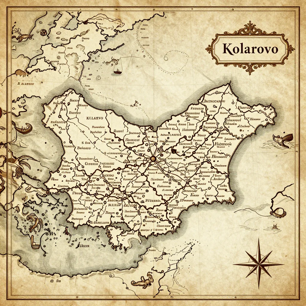 Antique vintage map of Kolarovo, Bulgaria showing historical cartography style