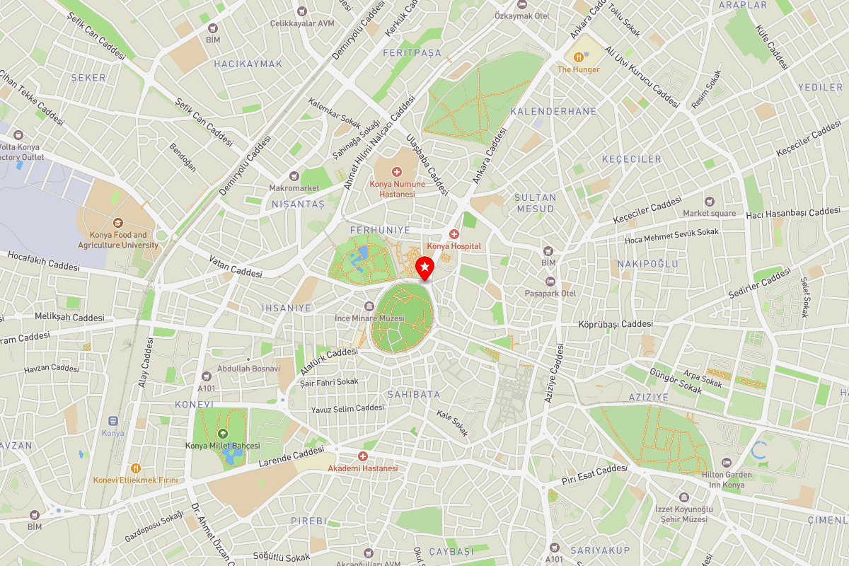 Konya Walking Tour Map - City Center & Historic District
