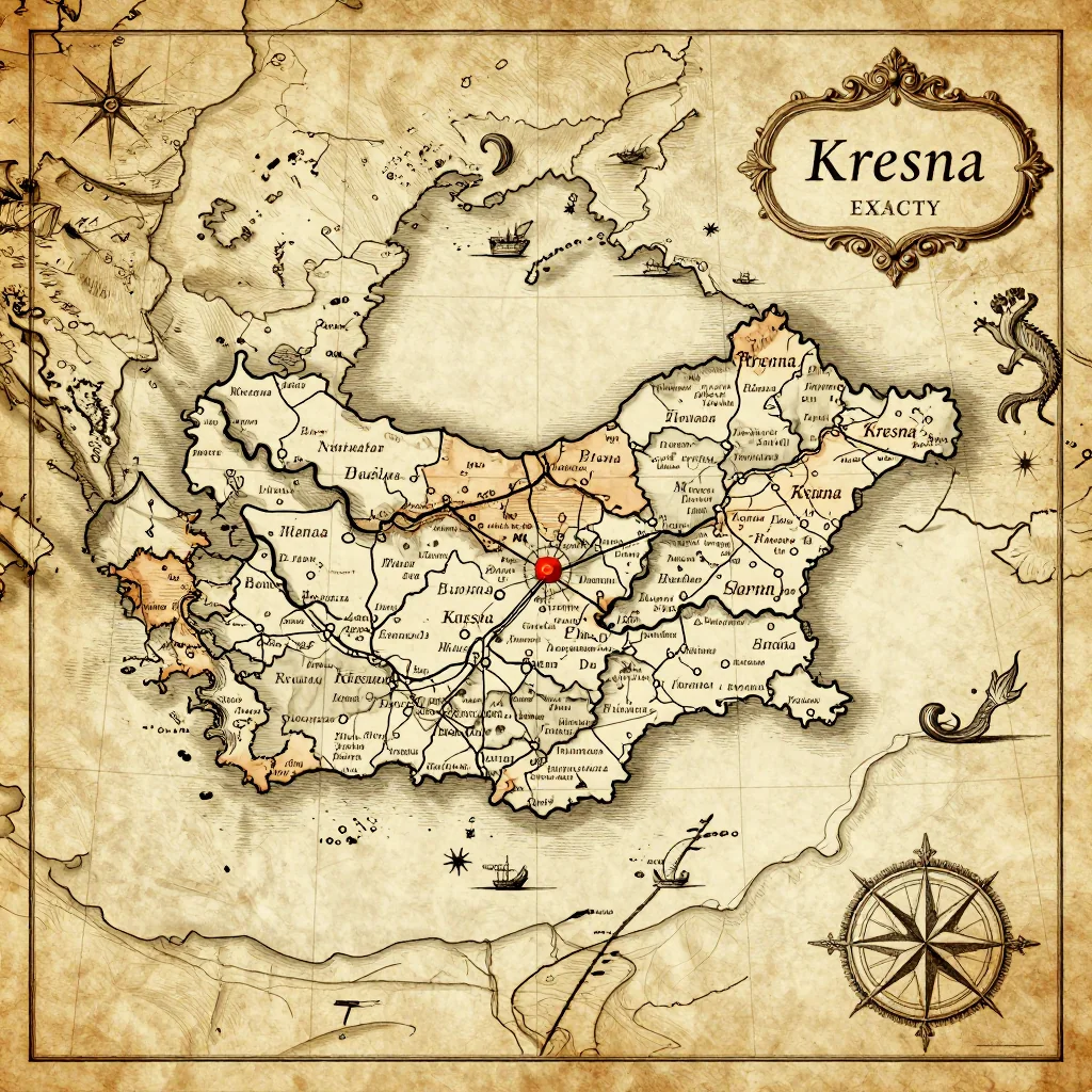 Antique vintage map of Kresna, Bulgaria showing historical cartography style