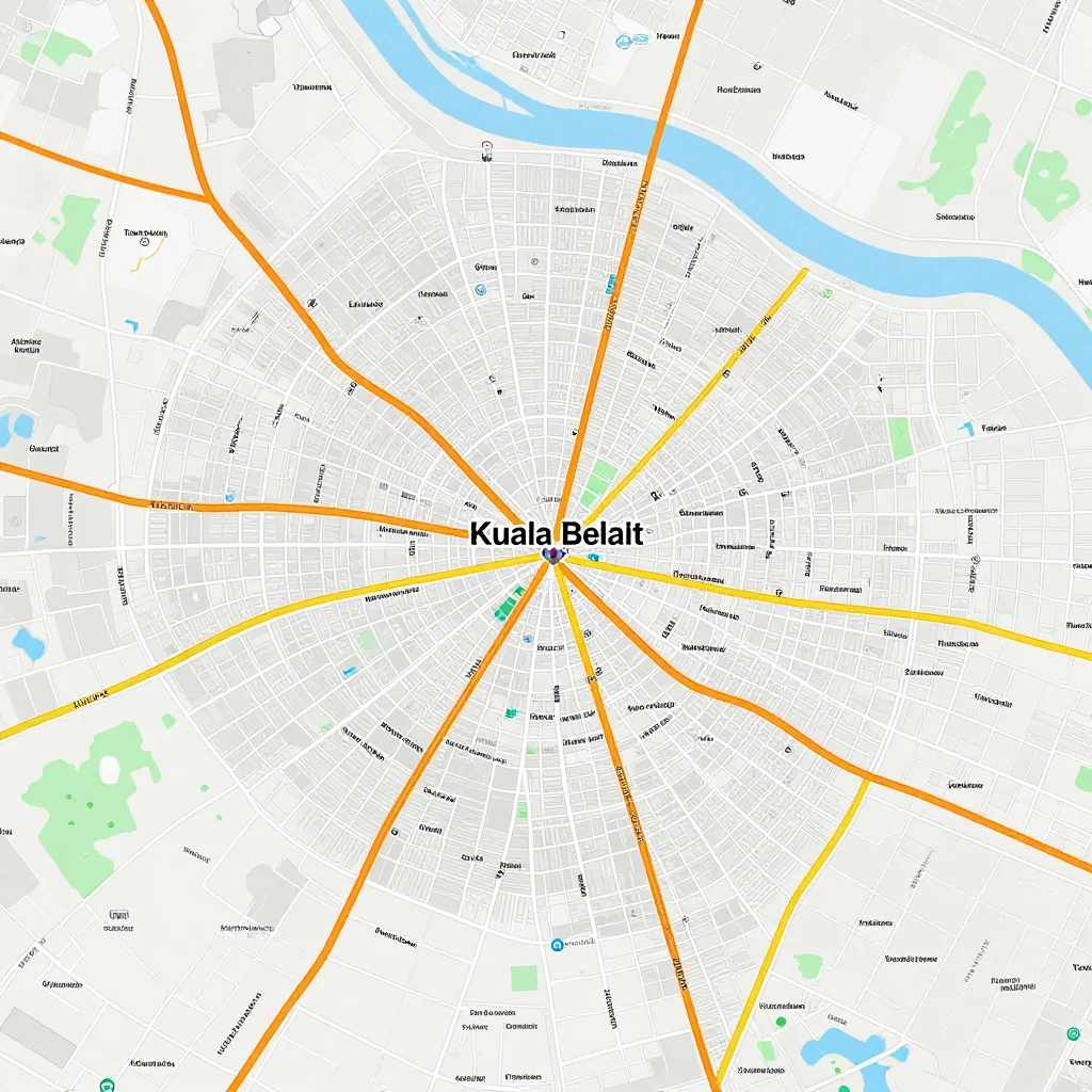 Detailed street map showing roads, highways, neighborhoods, and urban layout of Kuala Belait, Brunei