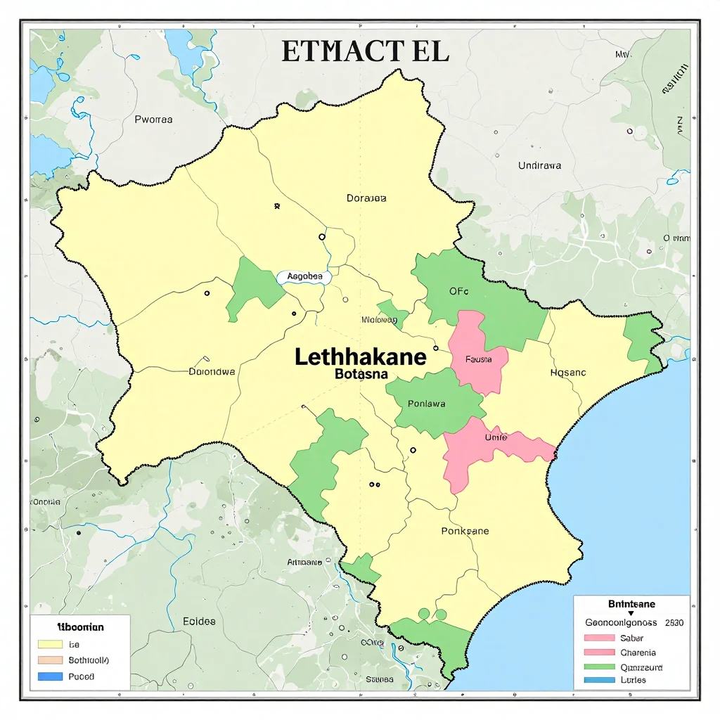 Political Map of Letlhakane, Botswana - Administrative Boundaries Political map showing borders, administrative divisions, major cities, and capital of Letlhakane, Botswana