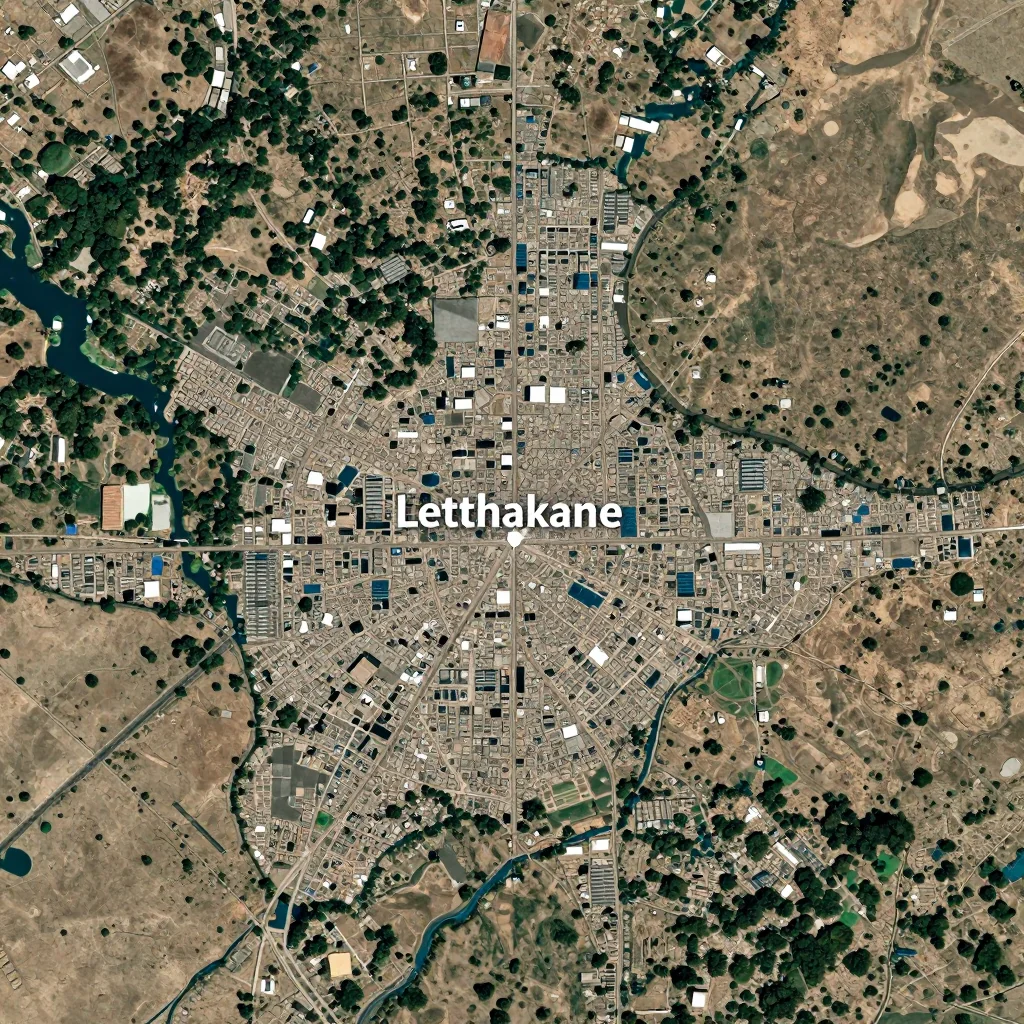 Satellite View of Letlhakane, Botswana from Space High-resolution satellite image of Letlhakane, Botswana showing land cover, urban areas, and natural features from space