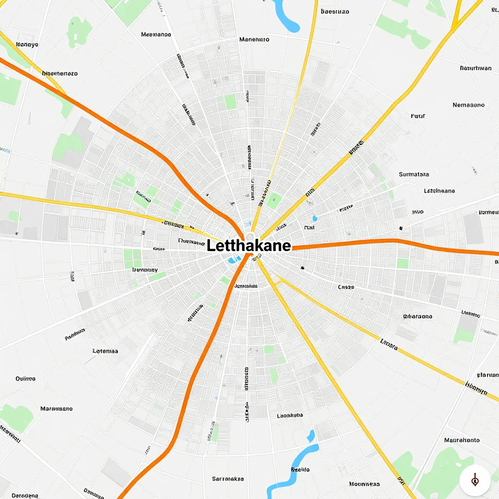 Street Map of Letlhakane, Botswana - Road Network Detailed street map showing roads, highways, neighborhoods, and urban layout of Letlhakane, Botswana