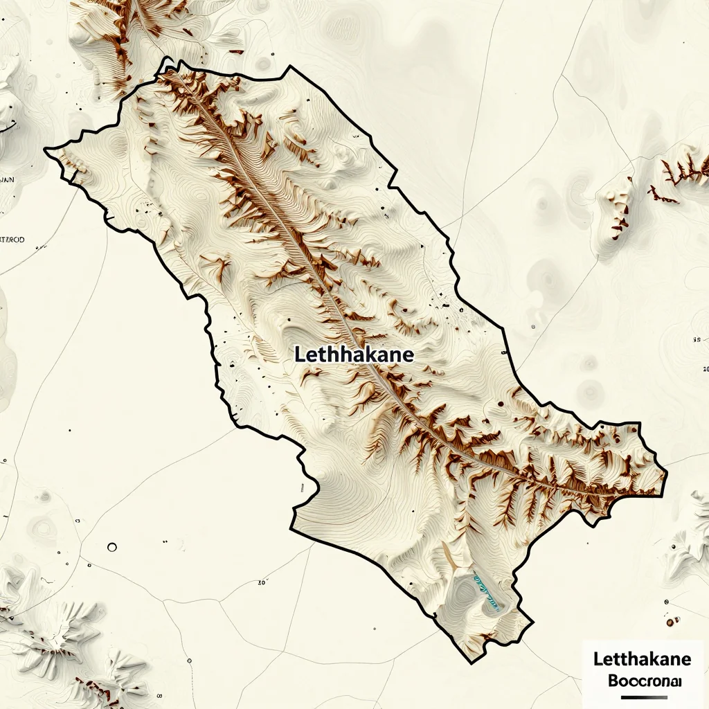 Topographic Relief Map of Letlhakane, Botswana 3D topographic map showing elevation contours, mountain ranges, and terrain features of Letlhakane, Botswana