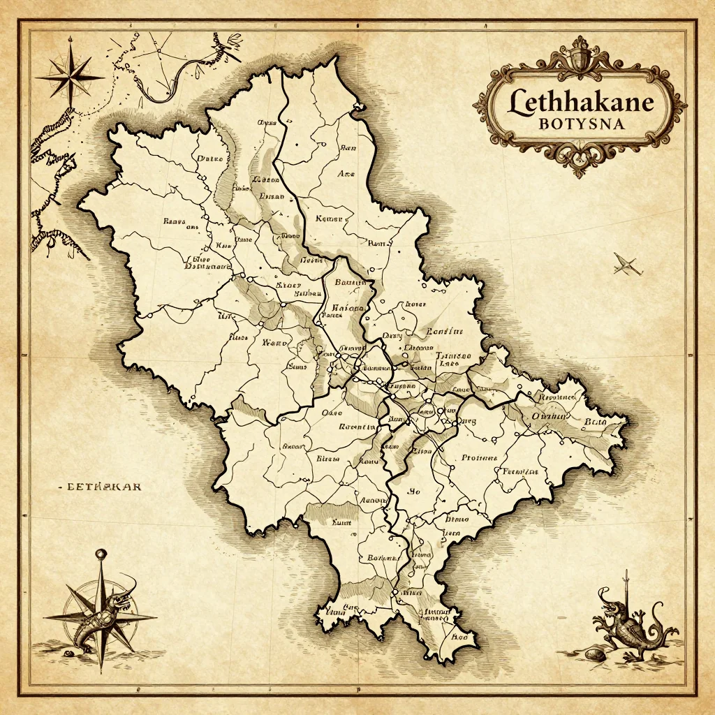 Historical Vintage Map of Letlhakane, Botswana - Antique Cartography Antique vintage map of Letlhakane, Botswana showing historical cartography style