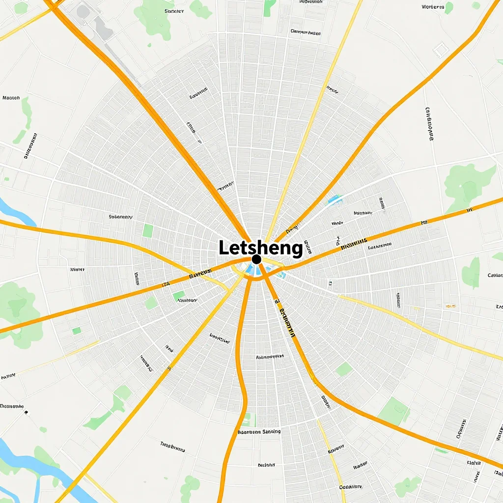 Detailed street map showing roads, highways, neighborhoods, and urban layout of Letsheng, Botswana