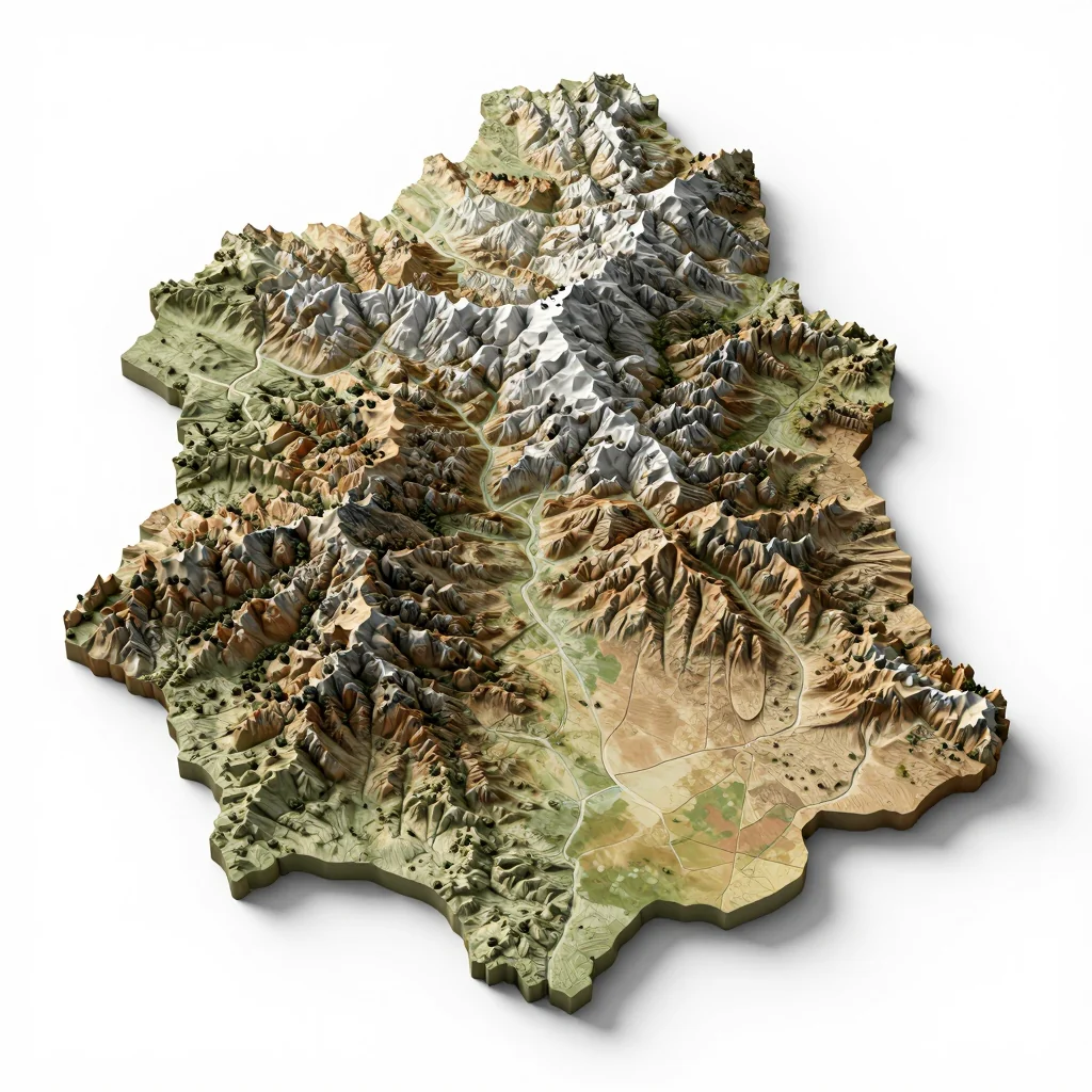 Isometric 3D topographic visualization showing elevation and terrain of Lobnig, Bhutan