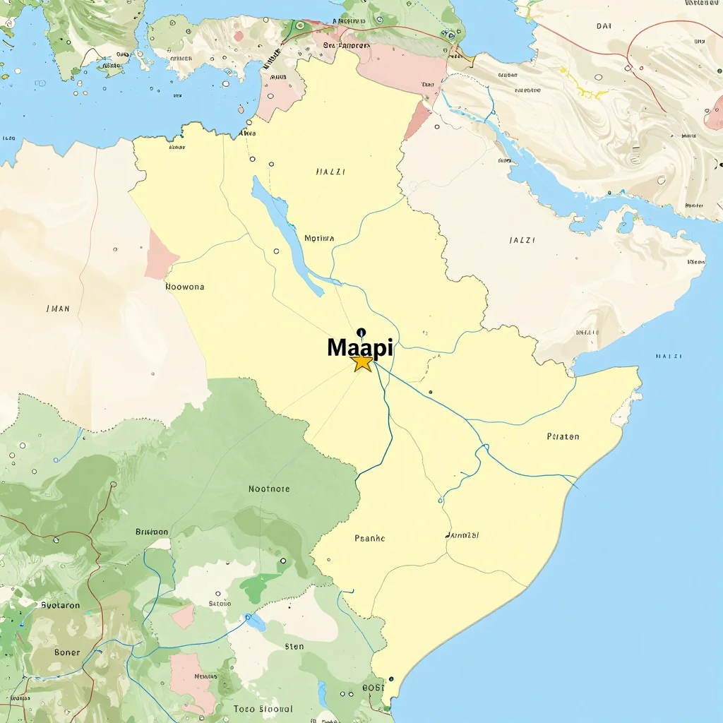 Political map showing borders, administrative divisions, major cities, and capital of Maapi, Botswana