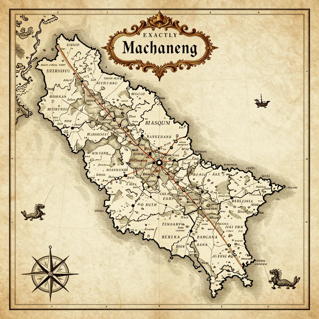 Antique vintage map of Machaneng, Botswana showing historical cartography style