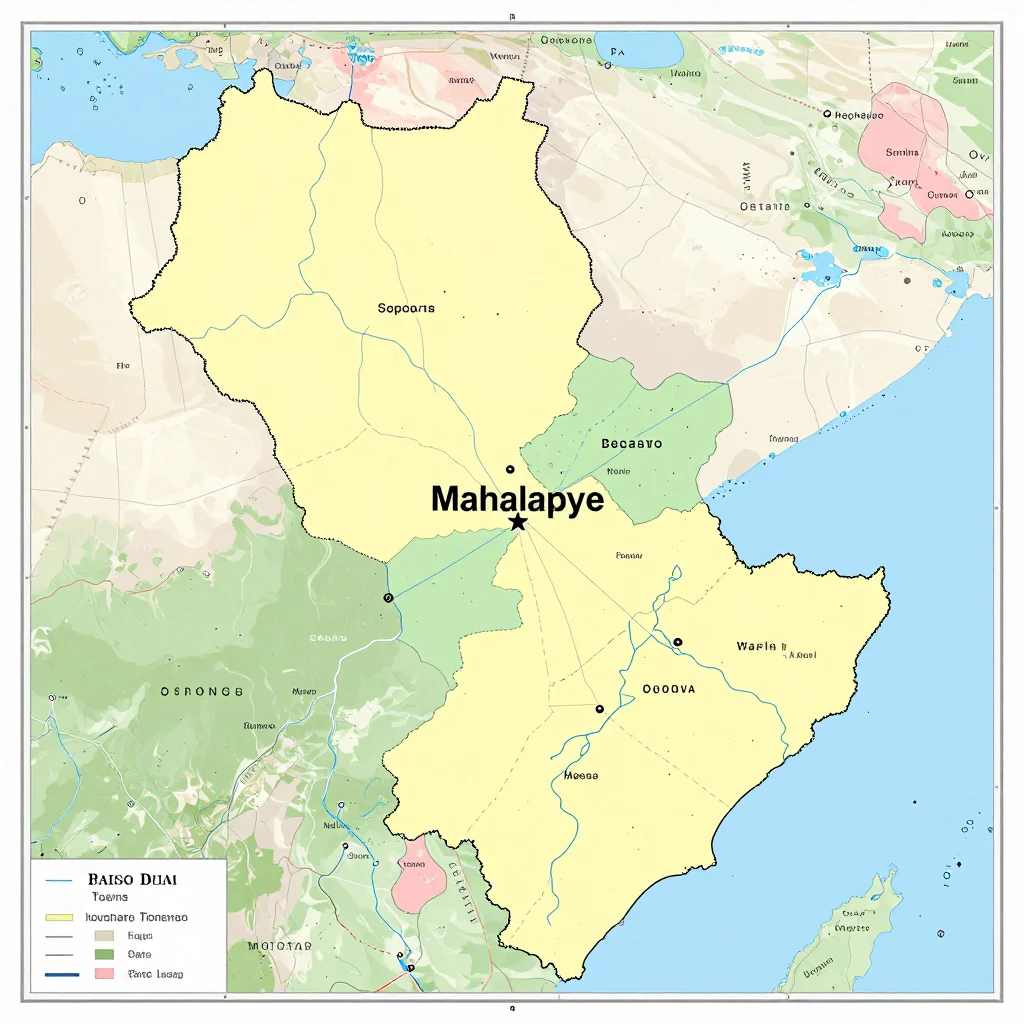 Political Map of Mahalapye, Botswana - Administrative Boundaries Political map showing borders, administrative divisions, major cities, and capital of Mahalapye, Botswana