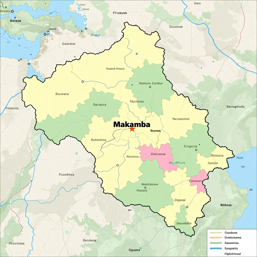 Political map showing borders, administrative divisions, major cities, and capital of Makamba, Burundi