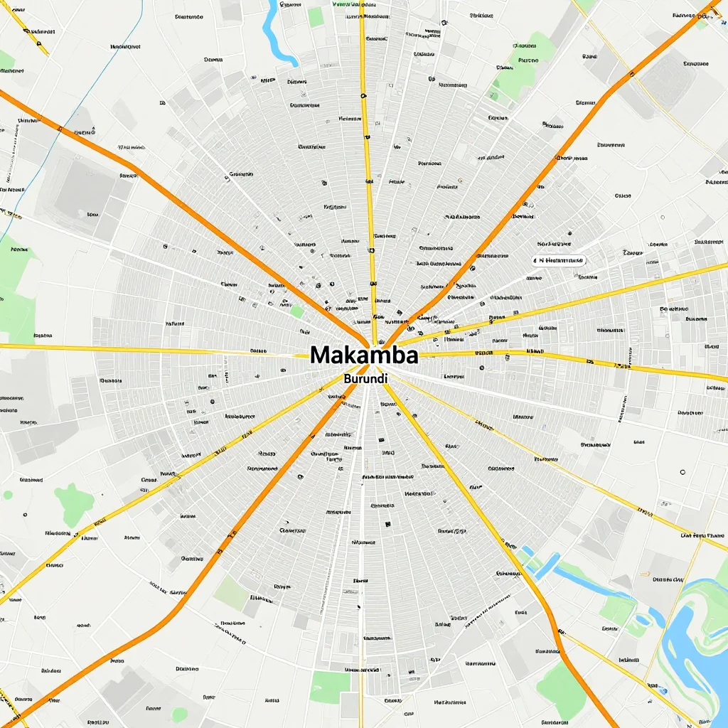 Detailed street map showing roads, highways, neighborhoods, and urban layout of Makamba, Burundi