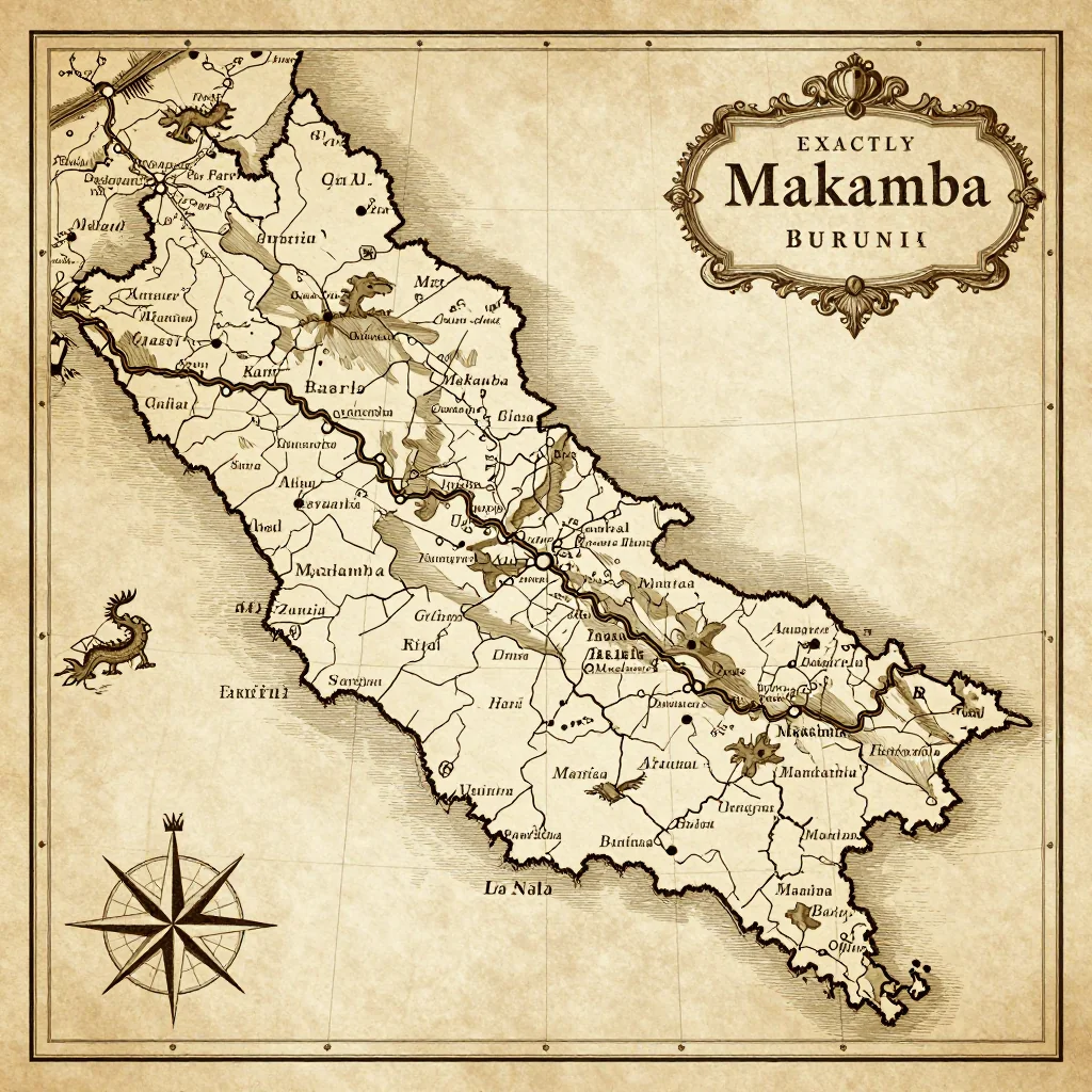 Antique vintage map of Makamba, Burundi showing historical cartography style