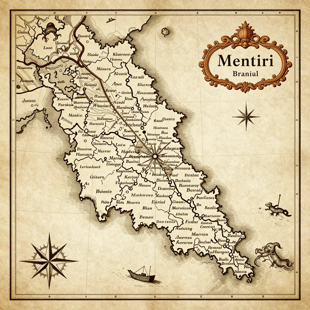 Antique vintage map of Mentiri, Brunei showing historical cartography style