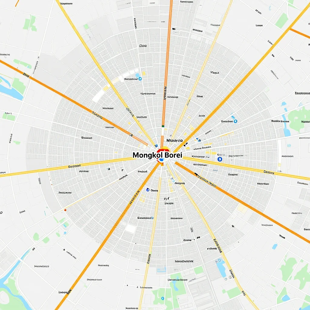 Detailed street map showing roads, highways, neighborhoods, and urban layout of Mongkol Borei, Cambodia