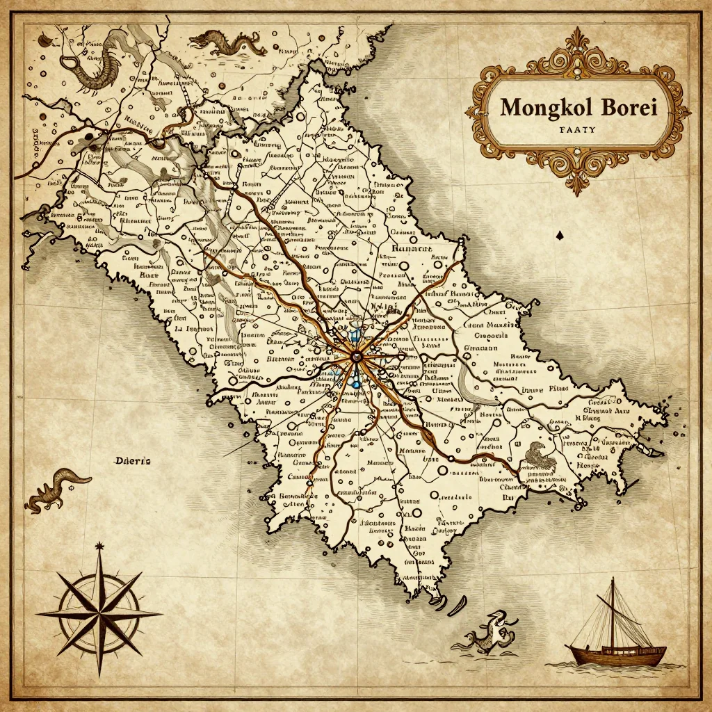 Antique vintage map of Mongkol Borei, Cambodia showing historical cartography style