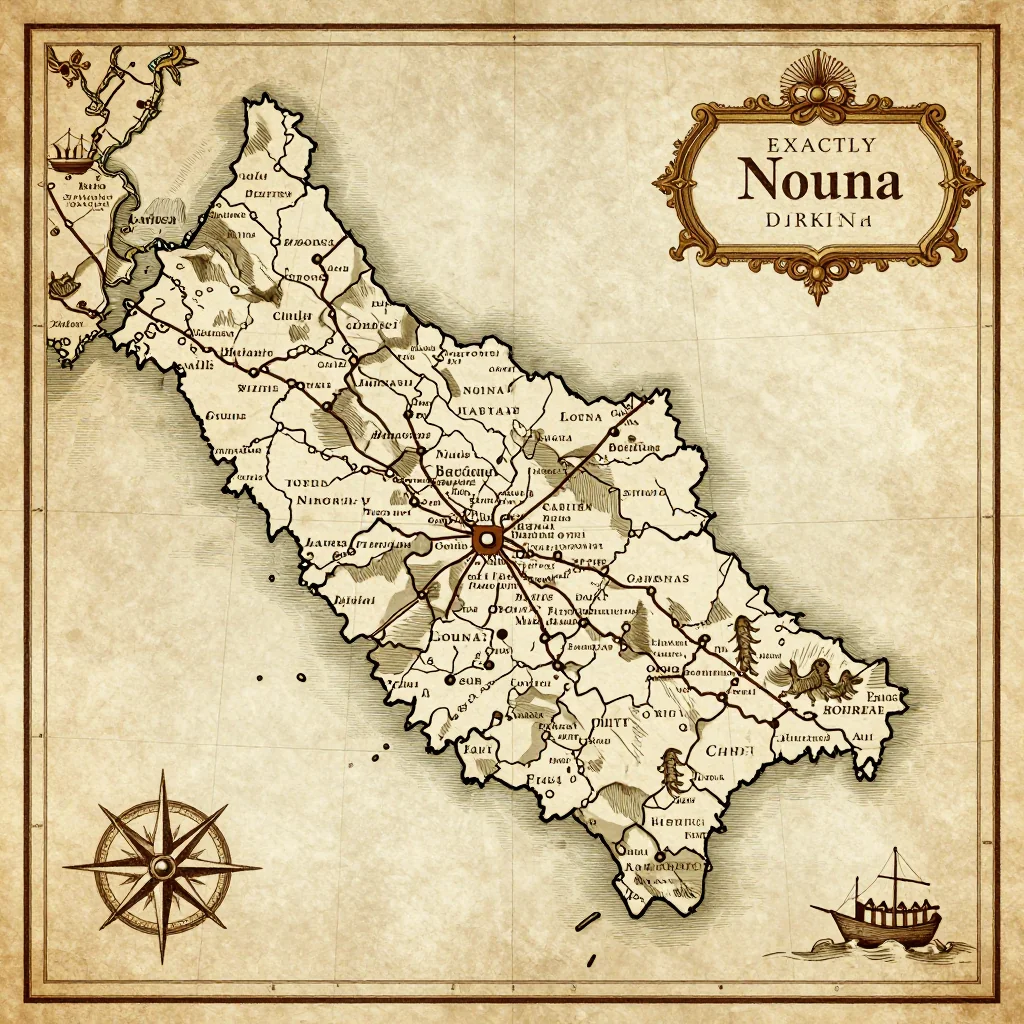 Antique vintage map of Nouna, Burkina Faso showing historical cartography style