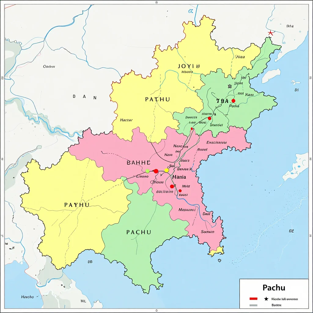 Political map showing borders, administrative divisions, major cities, and capital of Pachu, Bhutan