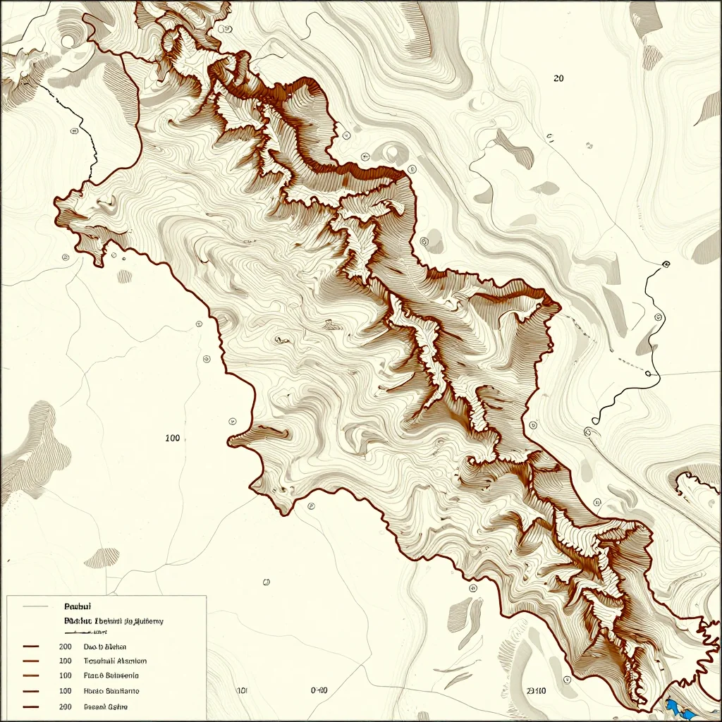 3D topographic map showing elevation contours, mountain ranges, and terrain features of Pachu, Bhutan