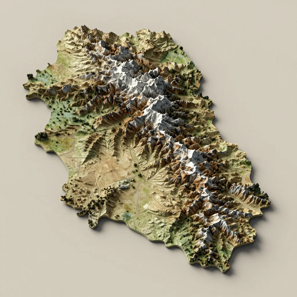 Isometric 3D topographic visualization showing elevation and terrain of Pachu, Bhutan