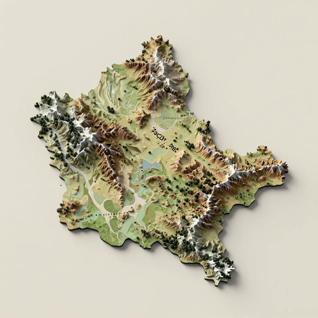 Isometric 3D topographic visualization showing elevation and terrain of Paoy Paet, Cambodia