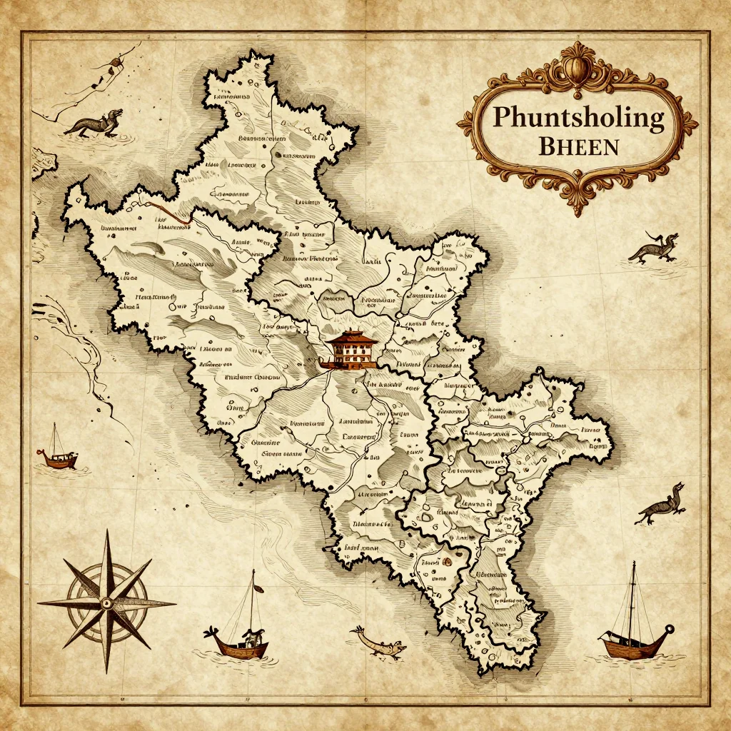 Historical Vintage Map of Phuntsholing, Bhutan - Antique Cartography Antique vintage map of Phuntsholing, Bhutan showing historical cartography style