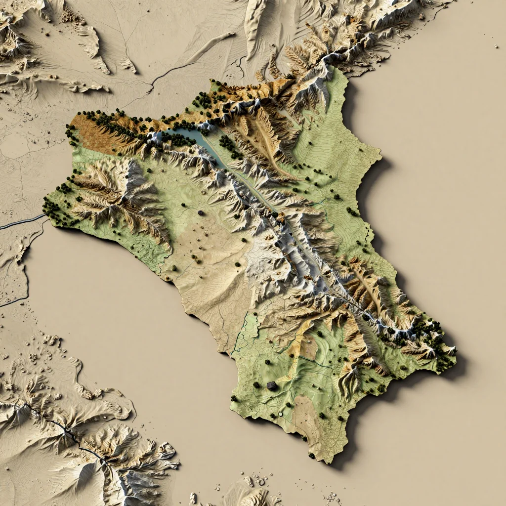 Isometric 3D topographic visualization showing elevation and terrain of Province de la Kossi, Burkina Faso