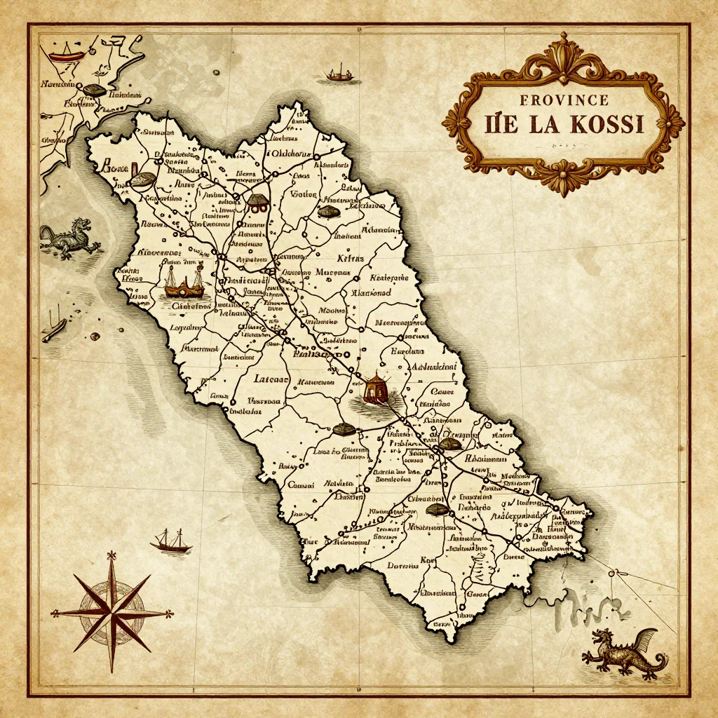 Antique vintage map of Province de la Kossi, Burkina Faso showing historical cartography style